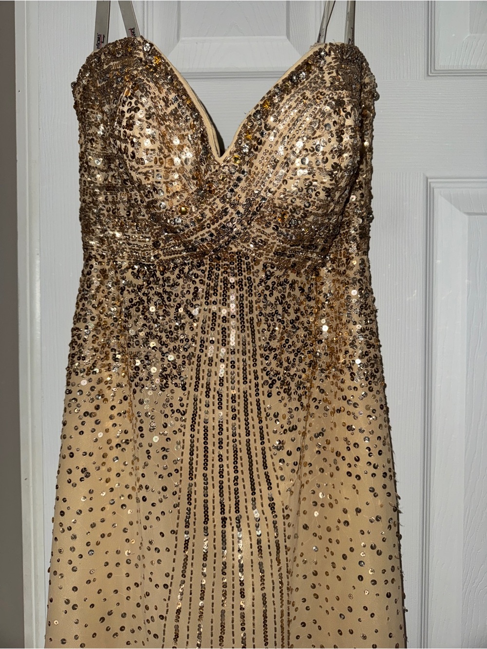 Tony Bowls Strapless Gold Sequin Evening Gown